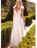 Ivory Lace Tulle Deep V Back Chic Wedding Dress